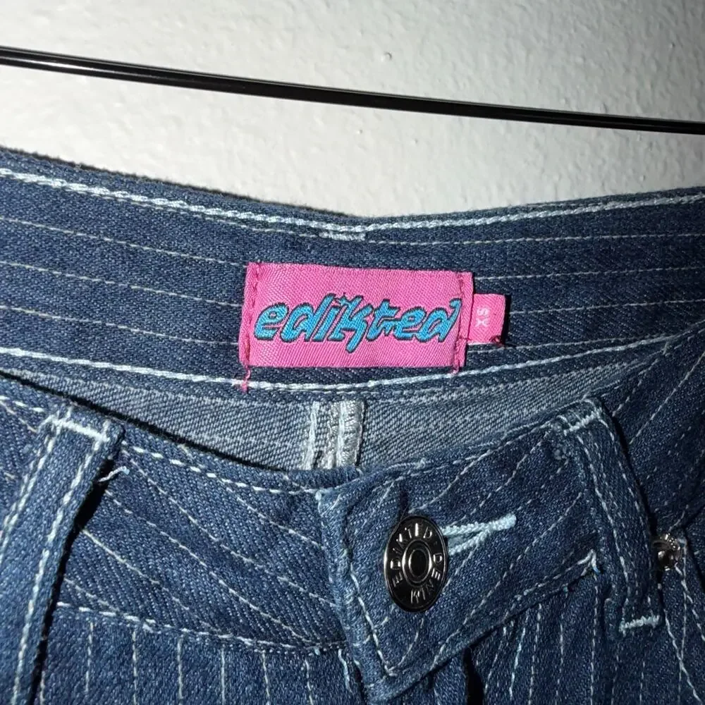 Edikted Pinstripe High Waist Wide Leg Denim Jeans Blue‎ White XS